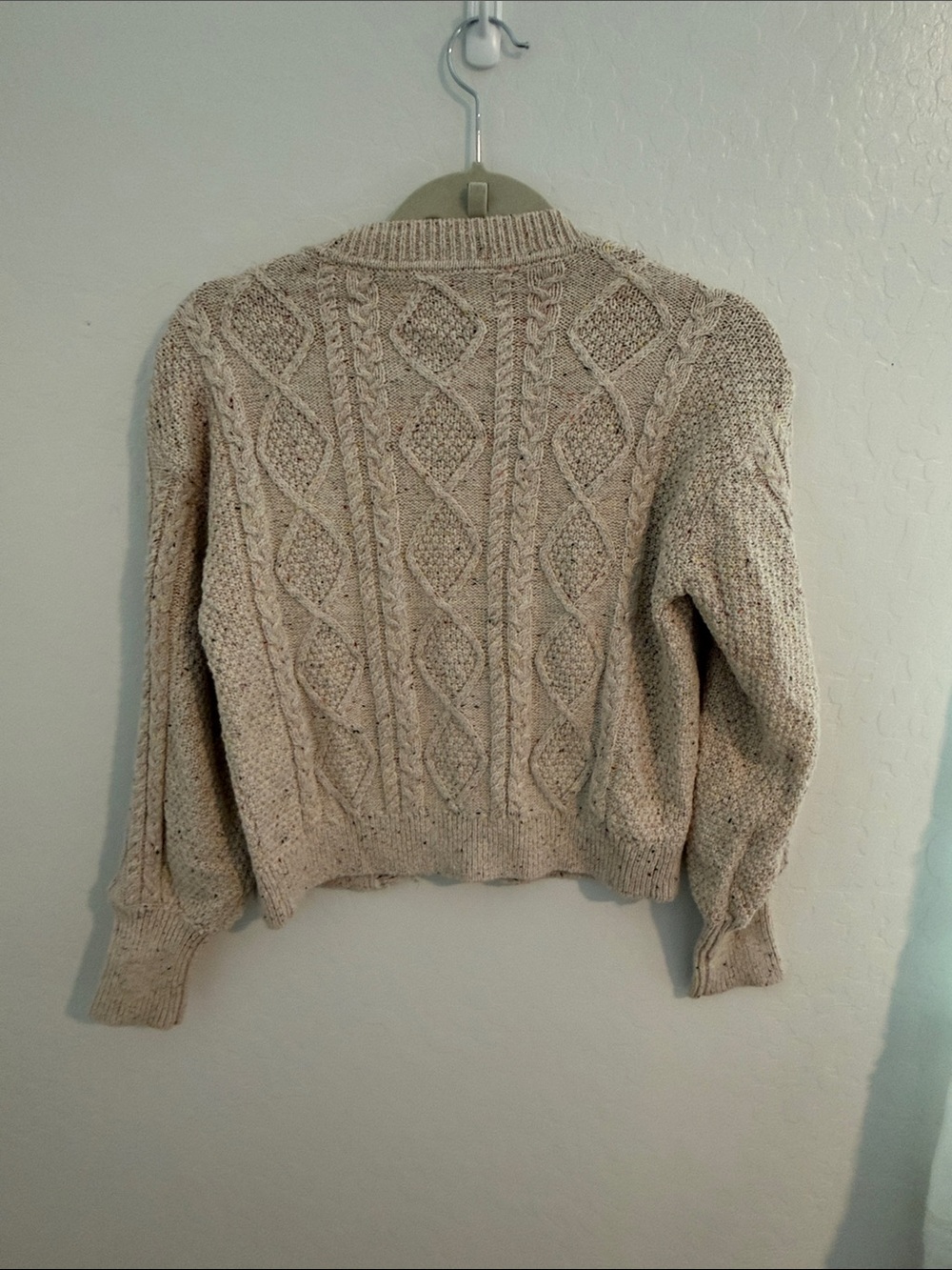 LOFT Speckled Cream Cable-Knit Button Cardigan - Picture 4 of 4
